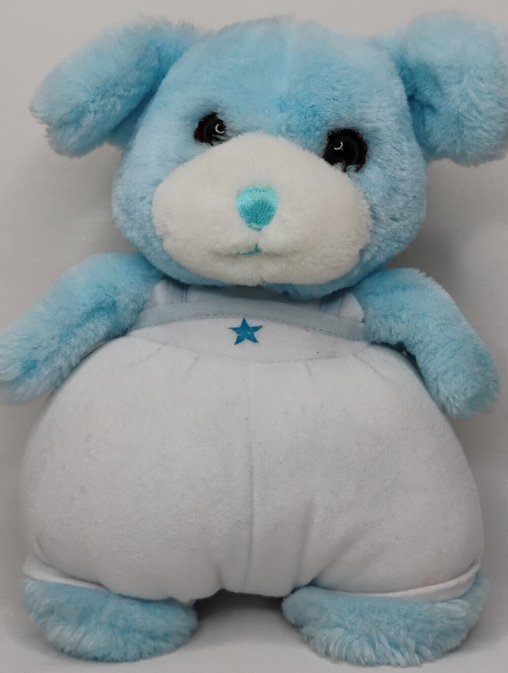 Vintage 1989 Applause Baby Bloomer Puppy Wind Up Music Box Blue Plush Baby Toy